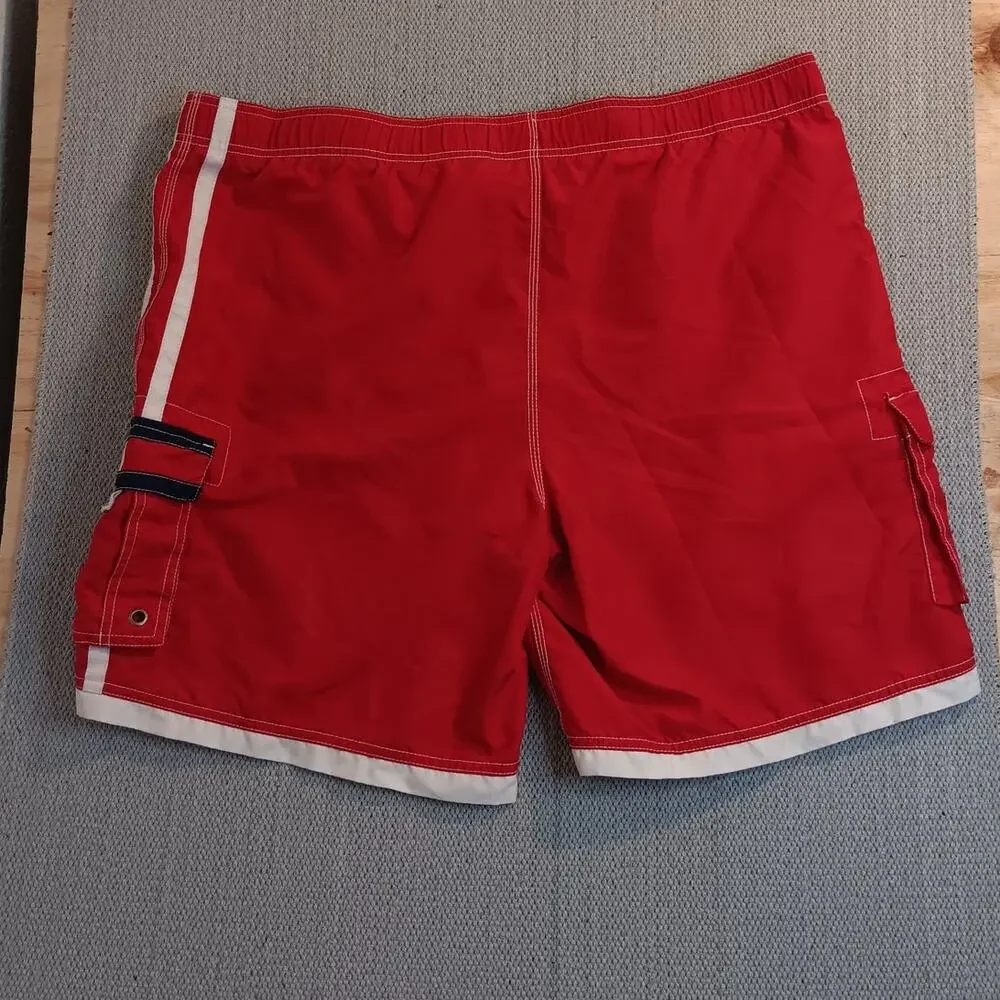 Vtg Tommy Hilfiger Board Swim Shorts XXL 44 Red/White Stripe Beach Big Man‎
